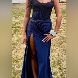 Prom Evening Sherri Hill Midnight Blue Strapless Gown